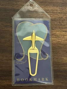BARNES NOBLE VTG BOOKMARK AIR Plane Jet 24K Gold Finish 1995-1996 BOOK READ NOS - Imagen 1 de 4