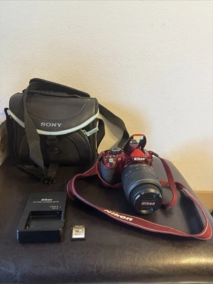 Nikon D3100 Digital SLR Camera Red AF-S DX VR 18-55mm Lens W Charger /Battery - Image 1 of 4