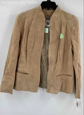 Chaqueta Sears para mujer de cuero marrón claro manga larga frente abierto talla 14 Foto 1 de 4