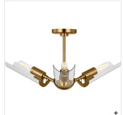 NEW Visual Comfort Brass Light Fixtures Mezzo Flush 3 Light Total 180 Watt $690 - Image 1 of 4