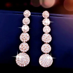 18K Rose Gold Filled Made With SWAROVSKI Crystal Pave Set 6x Round Drop Earrings - Picture 1 of 4