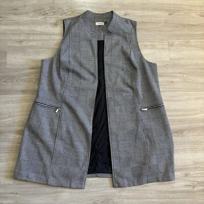 Blazer Chaleco Largo Calvin Klein Talla Grande 22W Glen Cuadros Negro Blanco Bolsillos Forrado Foto 1 de 4