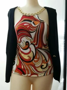 Women's AUGUST SILK Knits Stretch 1 piece looks like 2, Chain Black Multi Color - Picture 1 of 12
