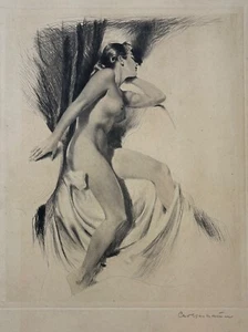 Acquaforte originale anni '20 CARL JOSEPH BAUER 'Nudo reclinabile' art deco tedesca FIRMATA - Foto 1 di 11
