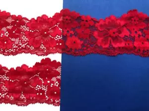50m/1m Polyester Lace Trims Elastic Fabric Red 5,9cm - Picture 1 of 3