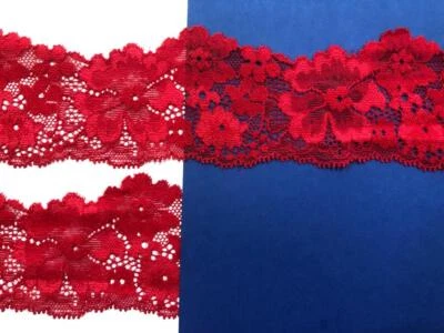 Tela elástica roja de 2 5/16 pulgadas con adornos de encaje de poliéster de 164 pies/3 4/12 pies Foto 1 de 3