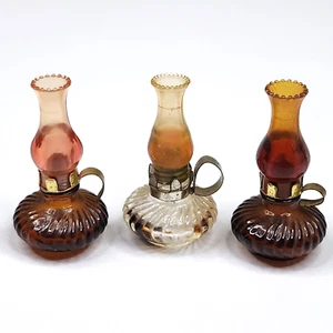 Vintage Mini Oil Lamp Perfume Bottle Empty 2.5” Tall Glass Bottom Plastic Shade - Imagen 1 de 10