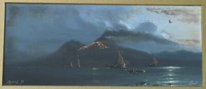 Antique gouache  Augusto Corelli ~ Naples Nocturn LISTED signed dated 1899  - Picture 1 of 3