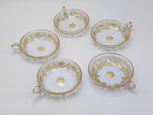 SET OF 5 MOSER GLASS NAPPY WITH GILT FLORAL INTAGLIO ENGRAVED GLASS BOWL 1"x4" - Picture 1 of 22