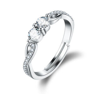 Elegant Real 925 Silver Twist Zircon Open Double Birthstone Women Rings Jewelry