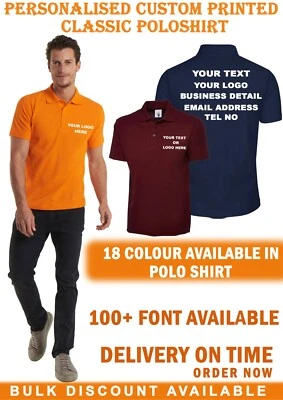 Custom Printed Personalised Classic Polo Shirt your text logo unisex workwear