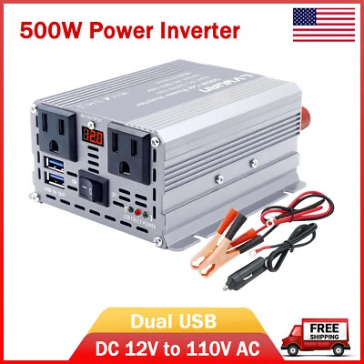 LVYUAN Car Van 500W Power Inverter 12V to 110V 120V Converter With 2USB 2AC LED Silver