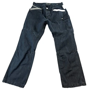 Jeans Y2K Doble Rodilla Carpintero Bolsillo Cincha Azul Lavado Oscuro Solapa Sueltos W32 L32 - Imagen 1 de 12