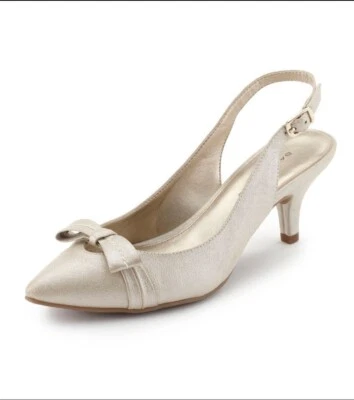 NOVAS BOMBAS SLINGBACK DE COURO DOURADO BANDOLINO TAMANHO 8 M US$ 69 - Imagem 1 de 2