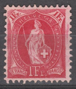 Switzerland 1899 1 Fr Carmine Mi 70 C (perf 12x11) MH - Picture 1 of 2