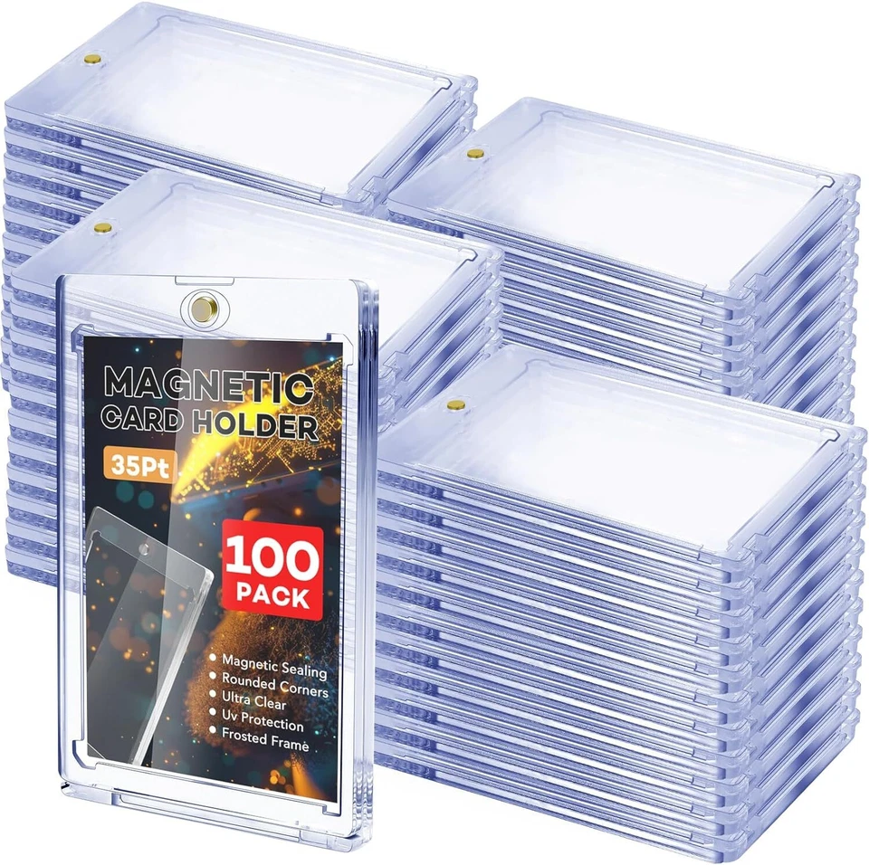 100 Pack Magnetic Trading Sports Card Holders 35pt One-Touch Hard UV Protection - Image 1 of 4