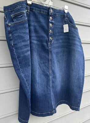 Falda vaquera azul denim con botones talla 22W para mujer St. John's Bay modesta, elástica Foto 1 de 4