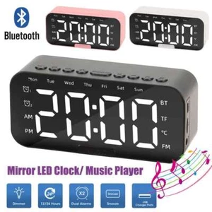 Reloj Despertador Digital Portátil Radio FM Inalámbrico Bluetooth Espejo LED Con Altavoz - Imagen 1 de 14