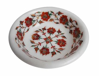 6 " Weißer Marmor Dekorativ Obstschale Semi Precious Steine Inlay Heim Dekor - Bild 1 von 4