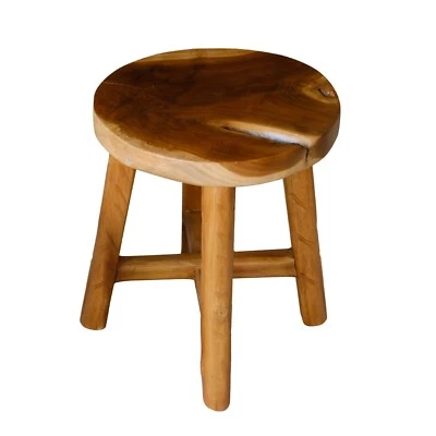 Rustic Teak Solid Wooden Stool Natural Round Side Table Bedside Table 19.5" H - Image 1 of 4