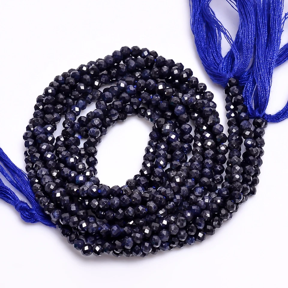 Cuentas facetadas redondas de piedras preciosas de zafiro azul 100 % natural hilo de 2,5 mm 13" EB-254 Foto 1 de 2