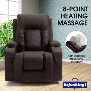 Electric Massage Chair Sofa Recliner Heated Remote Control 360° Swivel Brown - Picture 1 of 12