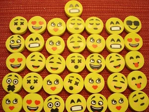 36 Emoji Erasers Carnival, Party Toy Favors, 1 Inch - Picture 1 of 7