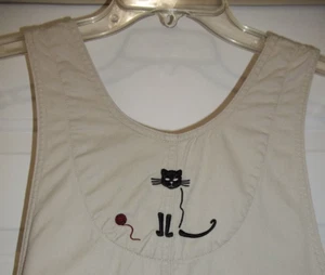 Vintage Cj Banks Damen khaki Pulloverkleid Gr. 14 W bestickt Katzen siam Taschen - Bild 1 von 12