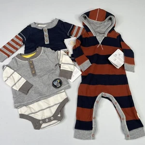 Burt's Bees Baby Boys 0-3M 100% Organic Cotton Bodysuits & Hooded Romer Set Lot - Picture 1 of 5
