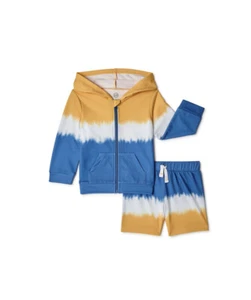 Wonder Nation Unisex Baby & Toddler Sunglow Hoodie & Shorts 2-Piece Outfit Set - Picture 1 of 12