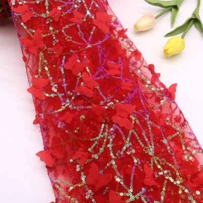 Lentejuelas Mariposa Malla Tela Encaje Bordado Brillante para Vestido Fiesta Disfraz 90cm Foto 1 de 4