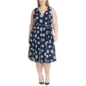 TOMMY HILFIGER Women's Plus Size Belted Floral Lace Fit & Flare Dress 18W TEDO - Picture 1 of 2