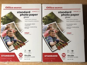 2 Office Depot Fotopapier 4x6 100 Blatt Packungen Tintenstrahl 49 Pfund glänzend - Bild 1 von 4
