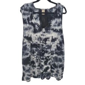 Balance Collection Hooded Tank Top 3X Womens Plus Size Black Grey Tye Dye Look - Picture 1 of 6