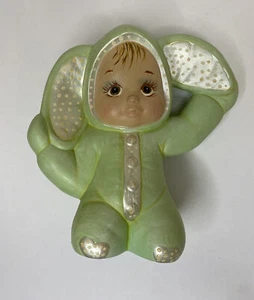 Kid Kneeling In Bunny Costume Hand Painted Porcelain Green Easter 6” - Picture 1 of 8