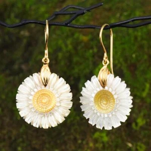 Flower Earrings Mother-of-Pearl & Vermeil Gold-plating on Sterling Silver 5.11 g - Picture 1 of 12