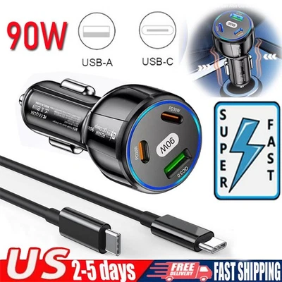 Cargador de Coche USB Doble Tipo-C Carga Rápida 90W para Teléfono Samsung iPhone Android Foto 1 de 4