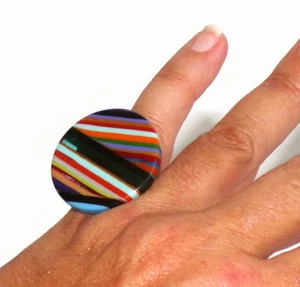 Sobral Patchwork Retalhos Pop Art Colorful Stripes Artist Made Ring Size 7 - Picture 1 of 7