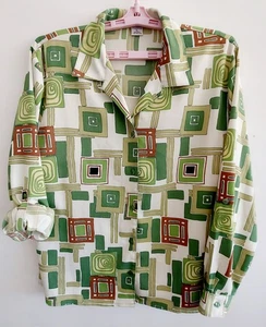 NOTATION Damen Bluse grün geometrisch gewebt Button-Down Langarm Two-Fer - Bild 1 von 12