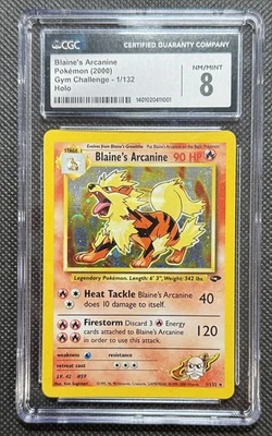 Pokémon Card Blaine's Arcanine 1/132 Holo Rare First Edition CGC 8 NM/MINT - Image 1 of 2