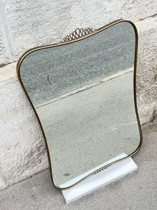 SPECCHIO  1950 OTTONE IN PATINA CRISTALLO ORIGINALE EPOCA OLD GLASS BRASS MIRROR - Foto 1 di 19