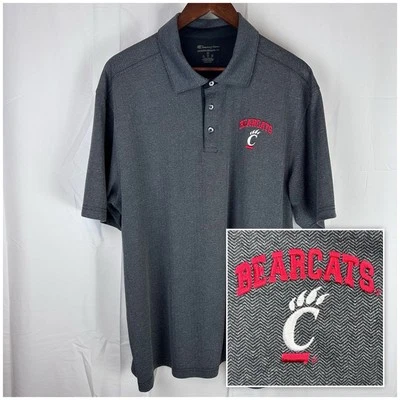 Cincinnati Bearcats Polo Shirt Mens XL Gray Short Sleeve Champion Herringbone - Image 1 of 4