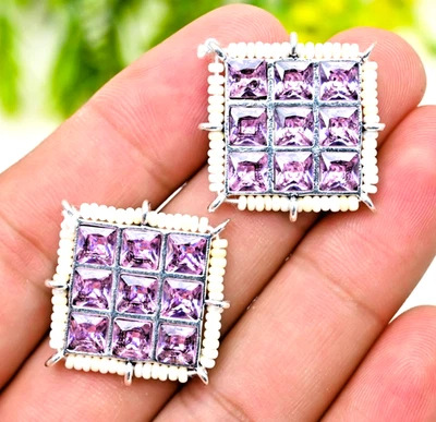 Orecchini gioielli fatti a mano in argento sterling 925 con pietra preziosa... - Immagine 1 di 4