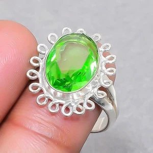 Faceted Green Amethyst Oval Shape Gemstone Handmade Jewelry Ring 8.25" SR 1513 - Picture 1 of 7