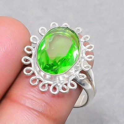 Faceted Green Amethyst Oval Shape Gemstone Handmade Jewelry Ring 8.25" SR 1513 - Image 1 of 4