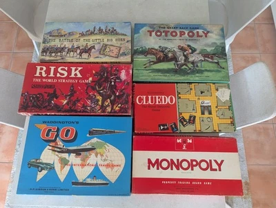 Vintage Boardgame Bundle Go Battle Of The Little Big Horn Totopoly Risk 1960s - Image 1 of 4