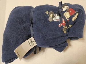 Disney Store Mickey Minnie Mouse Blue Fleece Blanket Throw Embroidered 59x50 - Picture 1 of 5