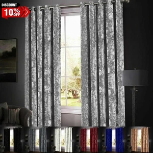 Thick Blackout Crushed Velvet Curtains Ring Top Fully Lined Ready Made Curtains - Picture 1 of 51