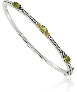 925 Sterling Silver Oval Peridot Hinged Bangle Bracelet - Picture 1 of 10