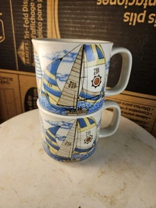Otagiri Japan Steinzeug Segelboote Maritim Kaffee Tee Becher 2er Set - Bild 1 von 7